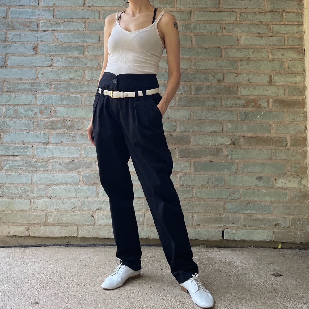 Vanina Escoubet Pants Black Pleated High Waist Hip Belted Tapered Trousers